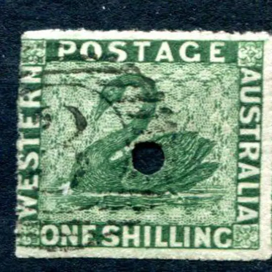 1861 1/- deep green with commissariat puncture. ...