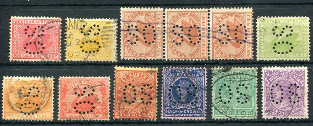 1902-1911 1d, 2d, 4d chestnut (strip 3), 8d, 9d, ... Image 1++