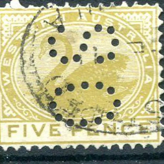 1905 5d bistre perfined "OS". Fine used as above ...