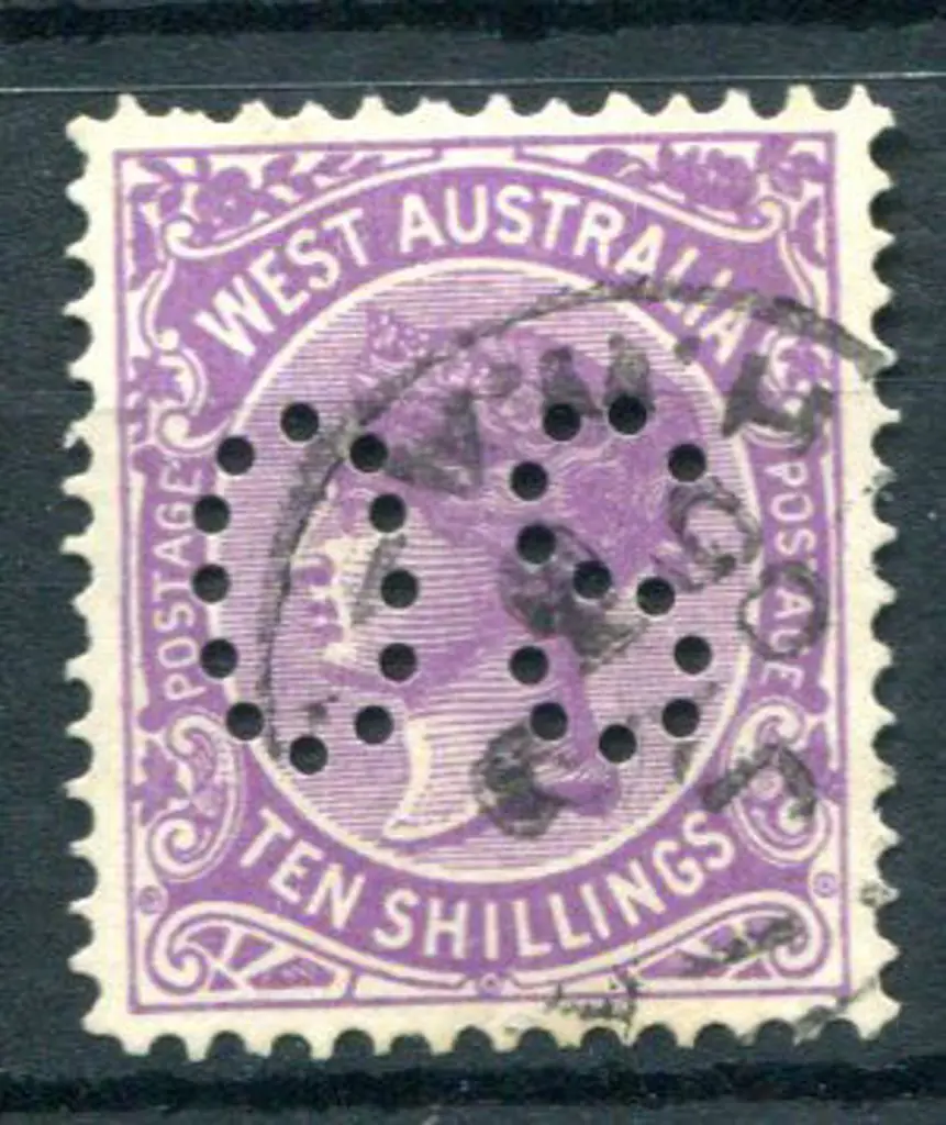 1902 10/- deep mauve perfined "OS". F/U. SG 127 Image 1++