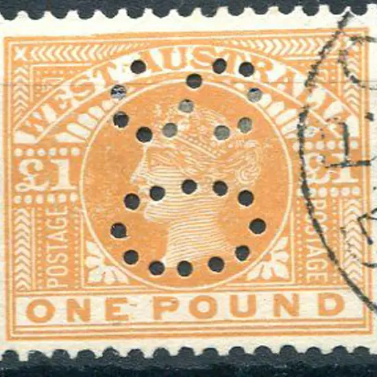 1909 £1 orange perfined "OS". Neat corner GPO cds. ...
