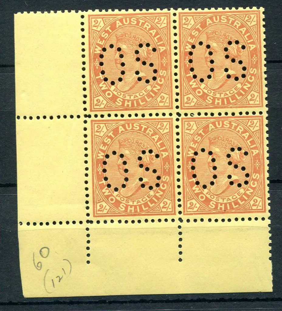 1906 2/- orange/yellow bottom left corner block of ... Image 1++