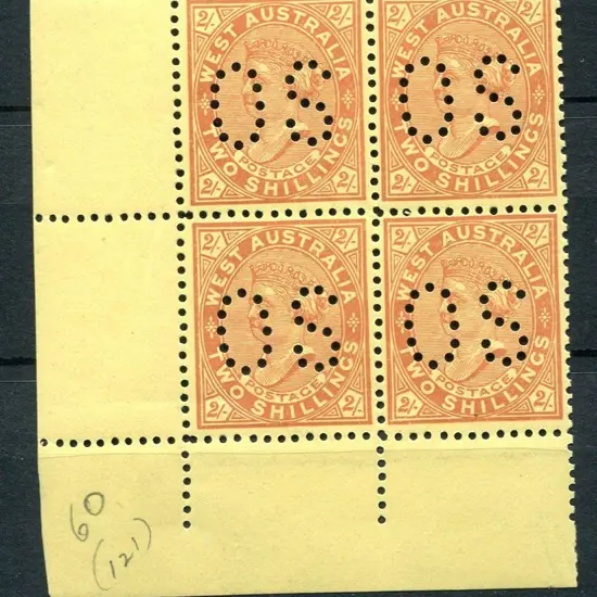 1906 2/- orange/yellow bottom left corner block of ...