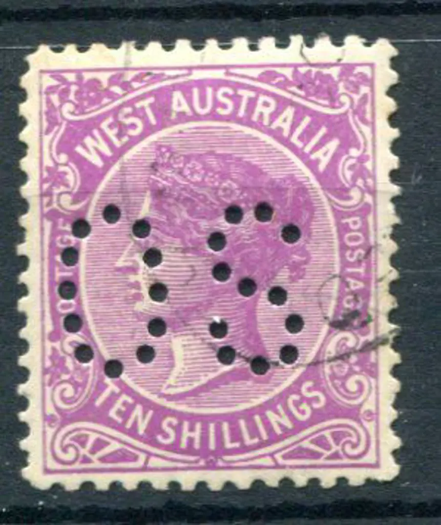 1910 10/- bright purple perfined "OS". Fine used. ... Image 1++