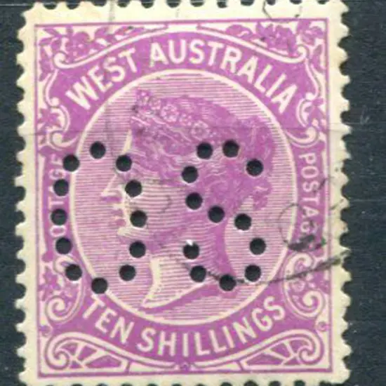 1910 10/- bright purple perfined "OS". Fine used. ...