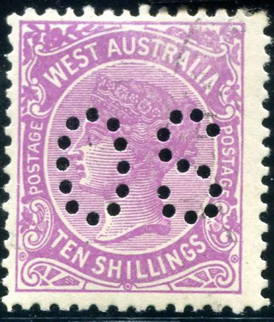 1910 10/- bright purple perfined "OS". CTO with ... Image 1++