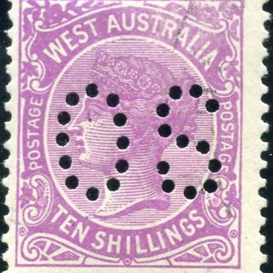 1910 10/- bright purple perfined "OS". CTO with ...