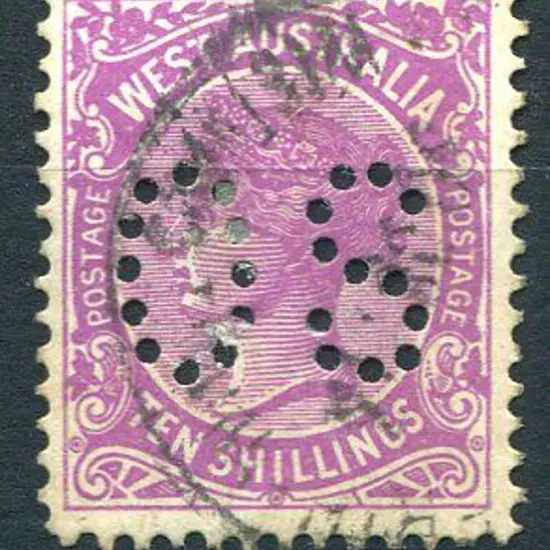 1910 10/- bright purple perfined "OS". Fine ...