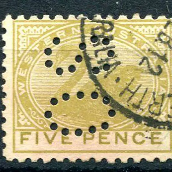 1902 5d bistre, perf 11 perfined "OS" & rare thus. ...