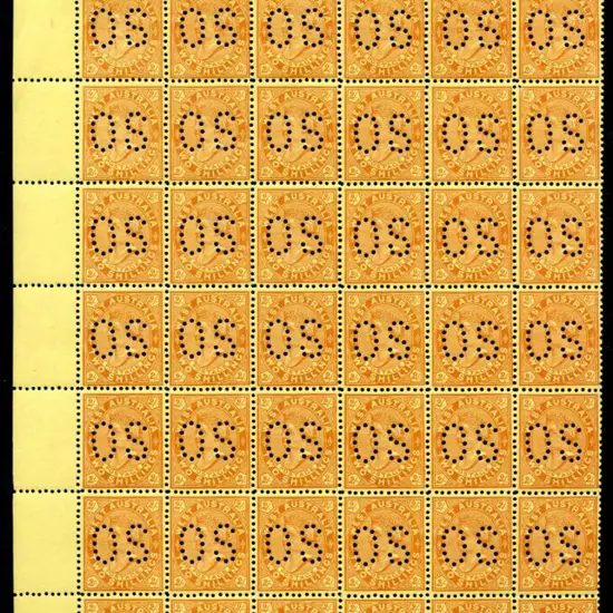 1906 2/- orange-brown/yellow perfined "OS" top ...