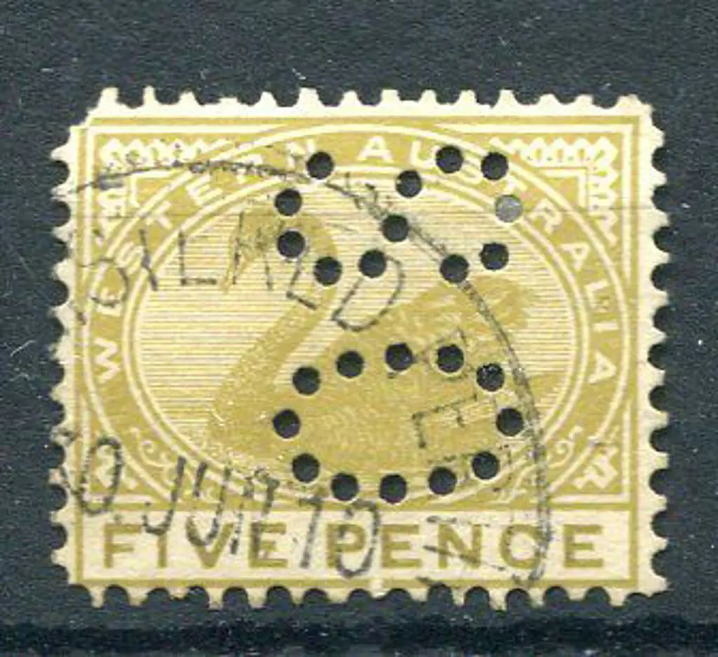 1905 5d bistre perfined "OS". Fine used, top left ... Image 1++