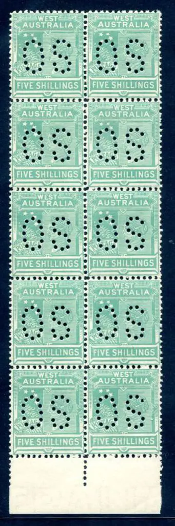 1907 5/- emerald-green in vertical block of 10 in ... Image 1++