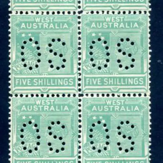 1907 5/- emerald-green in vertical block of 10 in ...
