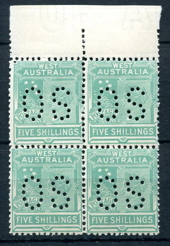 1907 5/- emerald-green in top selvedge block of 4 ... Image 1++
