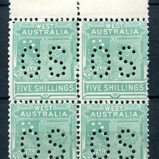 1907 5/- emerald-green in top selvedge block of 4 ...