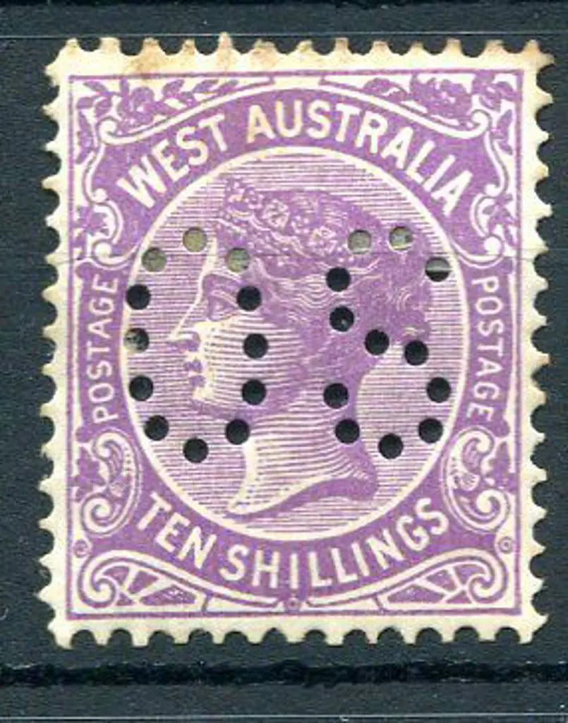 1902 10/- deep mauve perfined "OS". MH toned along ... Image 1++