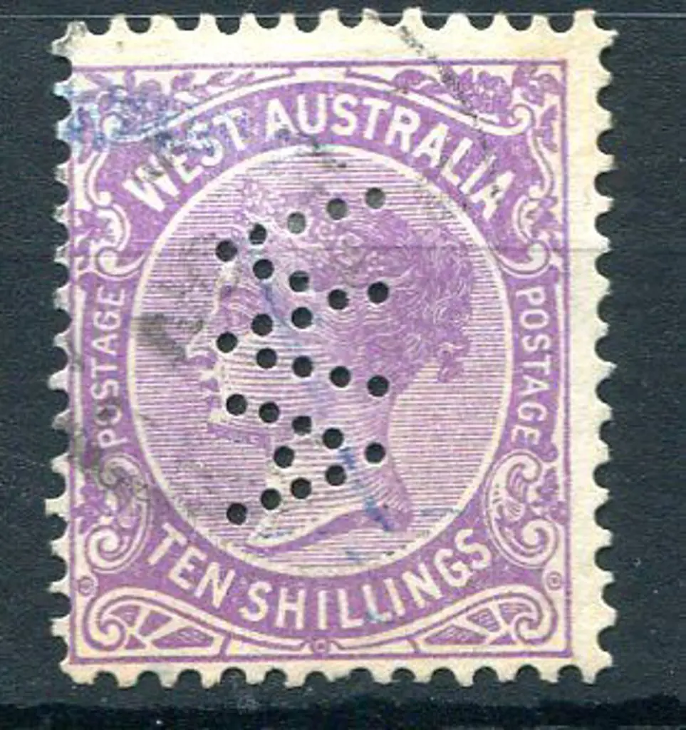 1902 10/- mauve perfined "WA" vertically reading ... Image 1++