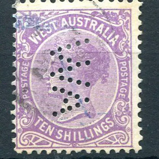1902 10/- mauve perfined "WA" vertically reading ...