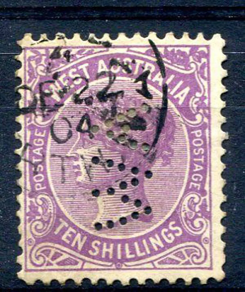 1902 10/- mauve perfined "WA" vertically reading ... Image 1++