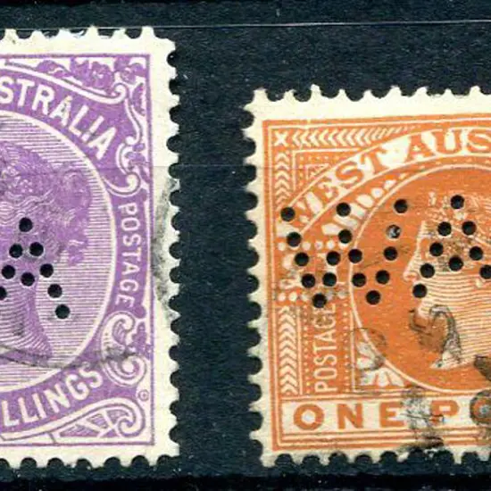 1902 10/- mauve & £1 orange-brown both perfined ...