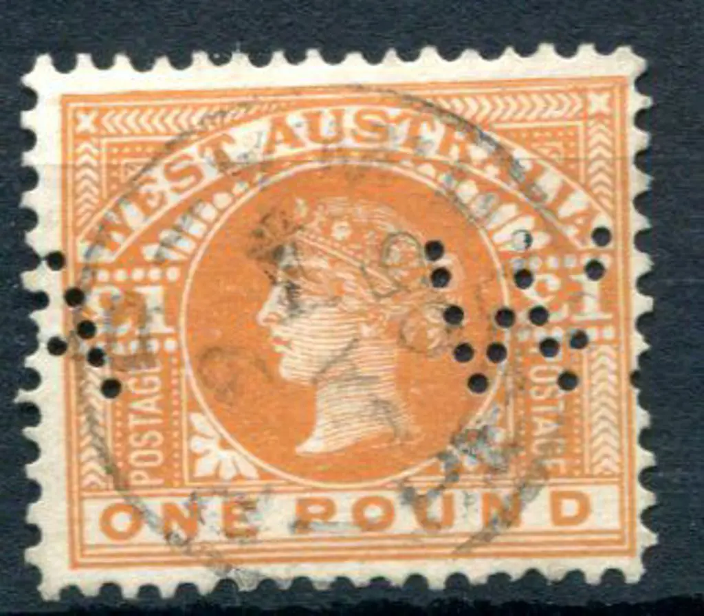 1902 £1 orange-brown perfined "WA". Fine used with ... Image 1++