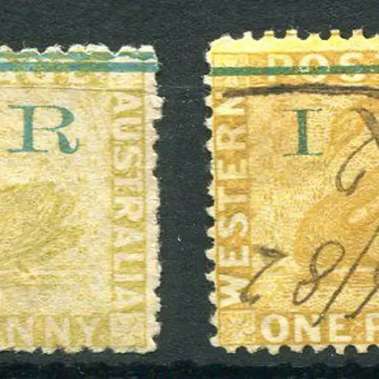 1881 "IR" ovpts on 1d ochre with Crown/CC wmk, ...