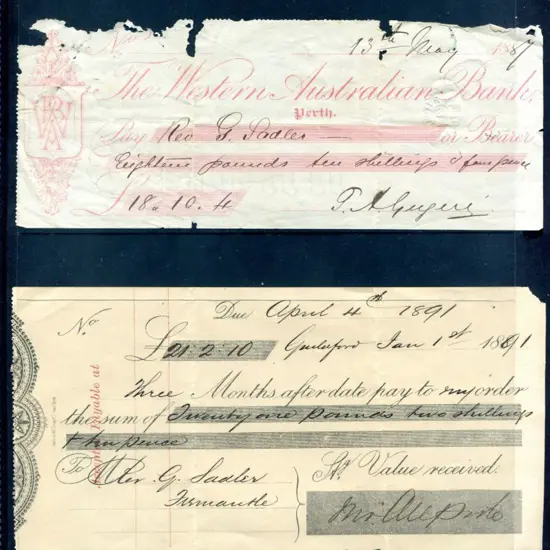 1887 Western Australian bank cheque with the first ...