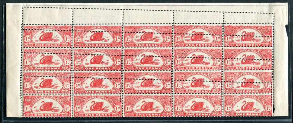1922/30 1d red Revenue, perf. 14½x13½, block of 20 ... Image 1++