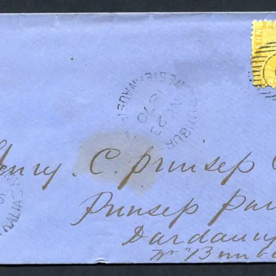 1870 (26th Nov) Proving cover tying 15 bar "6" ...