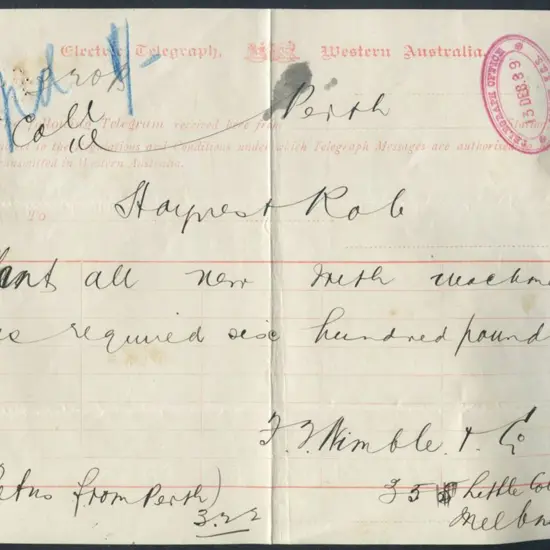 1889 (13th Dec) "Electric Telegraph, Western ...