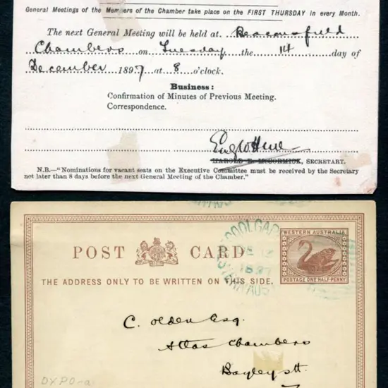 1897 (14th Dec) 1892 ½d chestnut on white stock ...