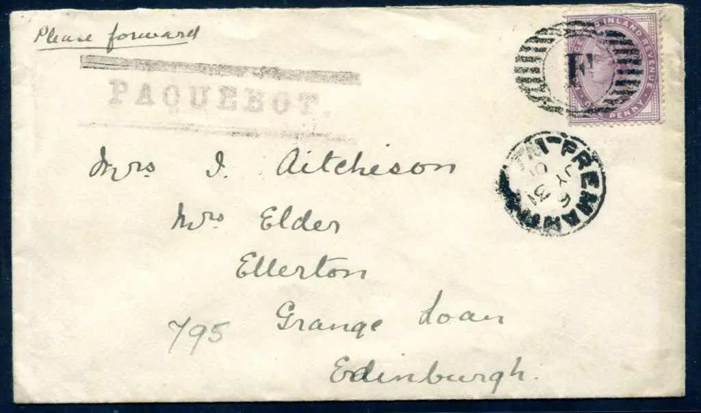 1901 (31st July) Paquebot proving cover for 11 bar ... Image 1++