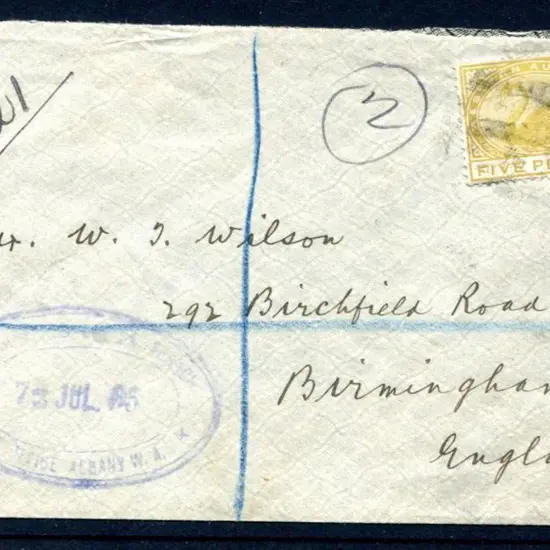 1905 (7th Jul) Registered Albany to England cover ...
