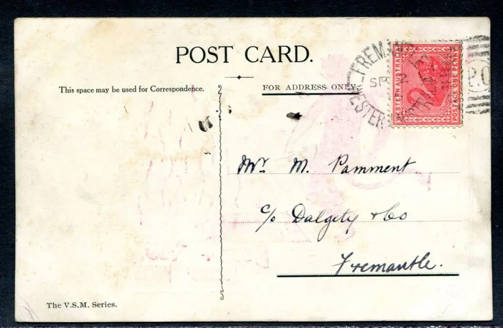 1905 (2nd Sept) VSM Cartoon postcard addressed to ... Image 1++