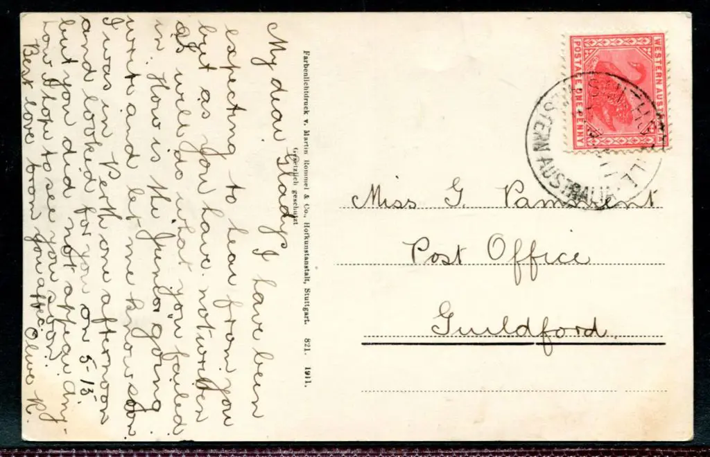 1911 (24th Nov) Roses coloured greetings postcard ... Image 1++