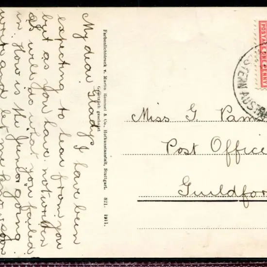 1911 (24th Nov) Roses coloured greetings postcard ...