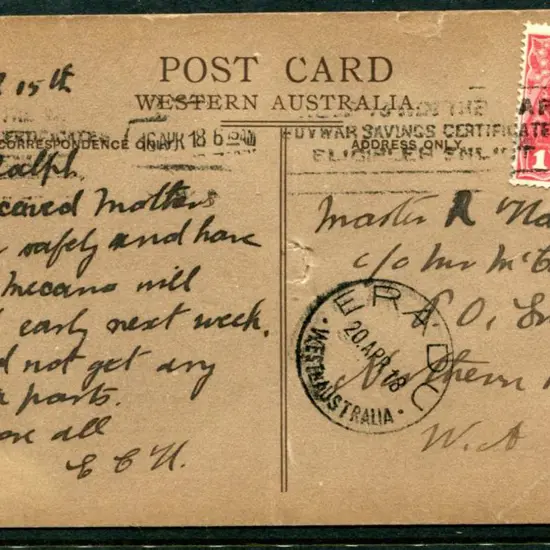 1918 (16th Apr) "King's Park, Perth, WA to Eradu, ...