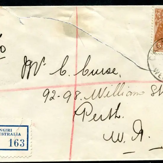 1936 (21st Jan) Registered cover from Calingiri to ...