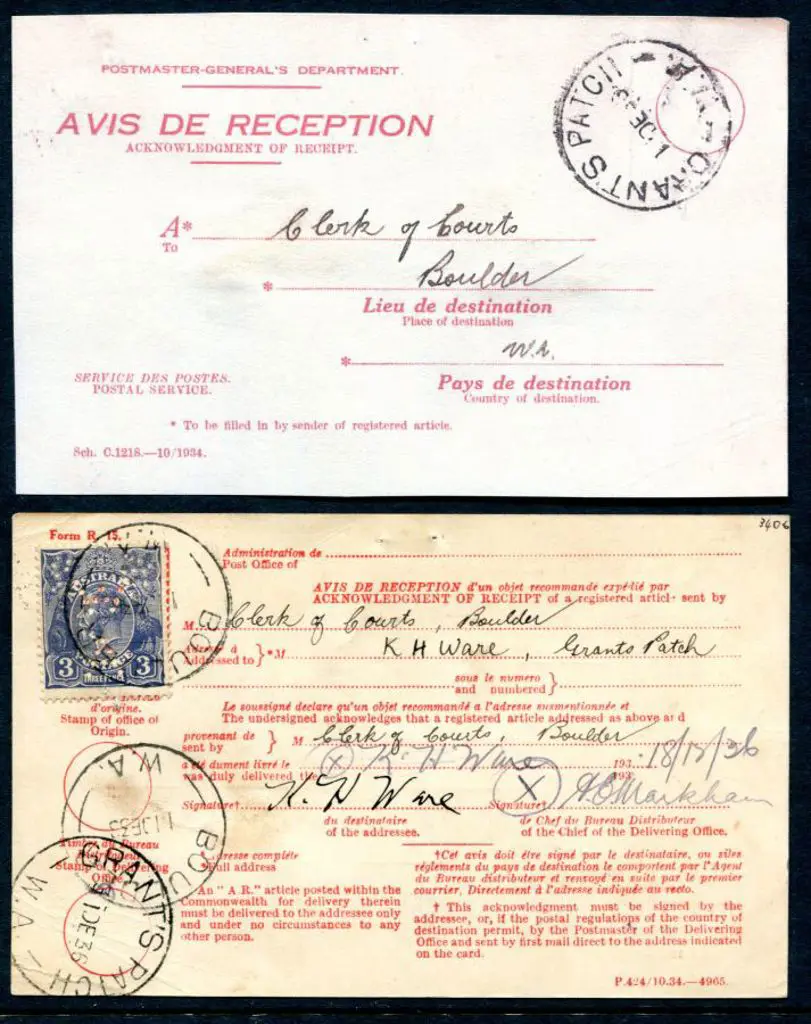 1936 (1st Dec) A.R. card from Clerk of Courts ... Image 1++