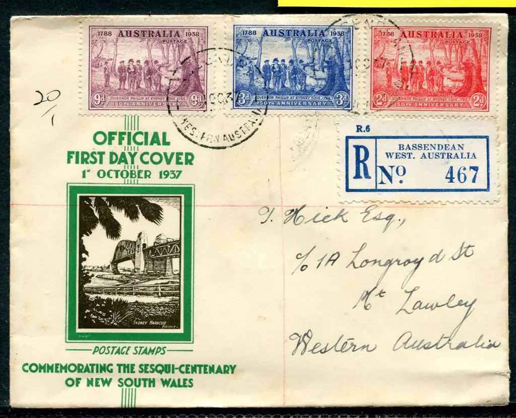 1937 (1st Oct) 150th Anniv of NSW set of 3 on ... Image 1++