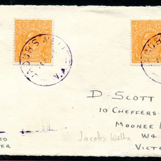 1938 (24th Jan) cover front only with 2 x ½d ...