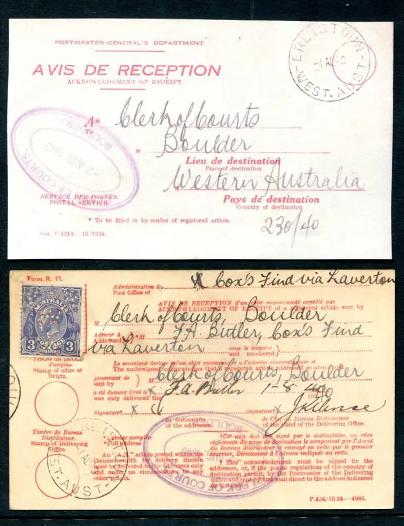 1940 (2nd Aug) A.R. card from Clerk of Courts, ... Image 1++