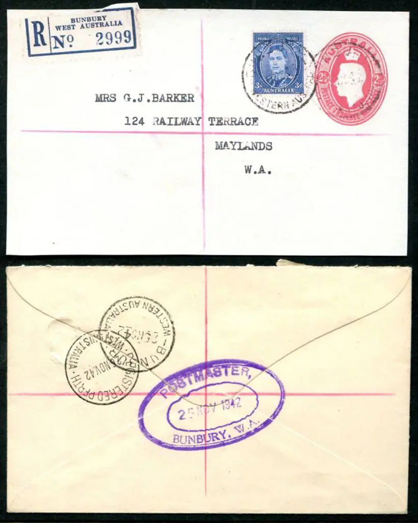 1942 (25th Nov) Registered 2½d red KGVI embossed ... Image 1++