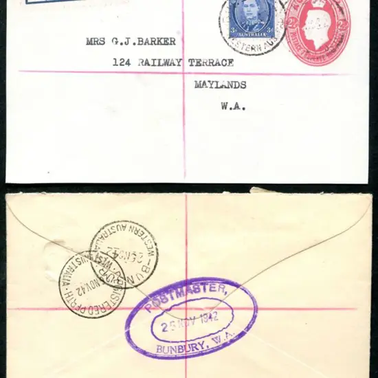 1942 (25th Nov) Registered 2½d red KGVI embossed ...