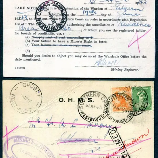 1943 (16th Apr) Mining Act O.H.M.S. postcard from ...