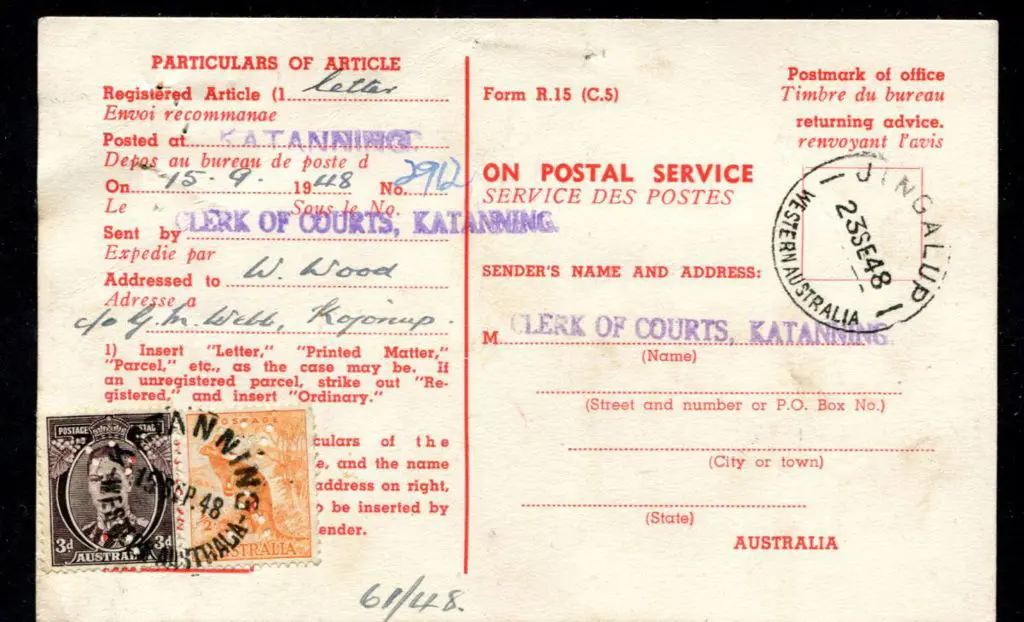1948 (15th Sep) AR card from Clerk of Courts ... Image 1++