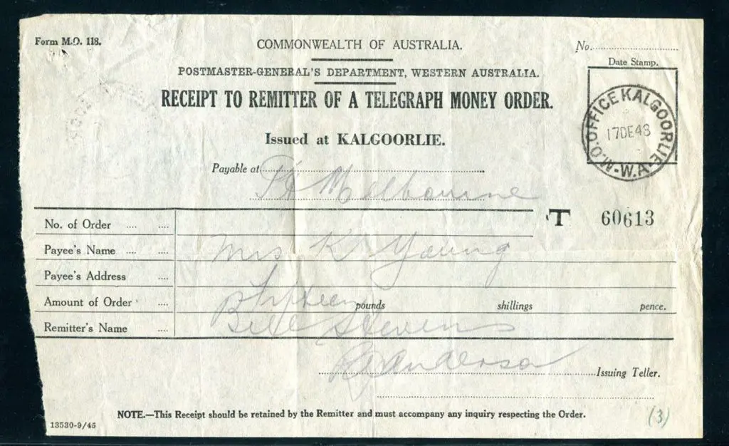 1948 (17th Dec) "Form M.O. 118 Receipt to Remitter ... Image 1++