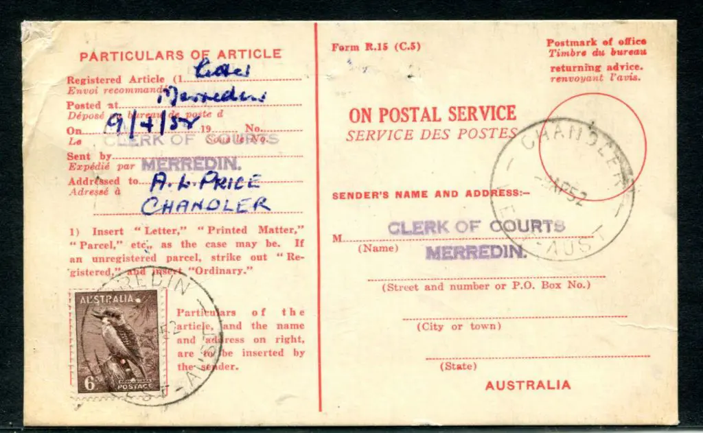 1952 (9th Apr) AR card from Clerk of Courts ... Image 1++