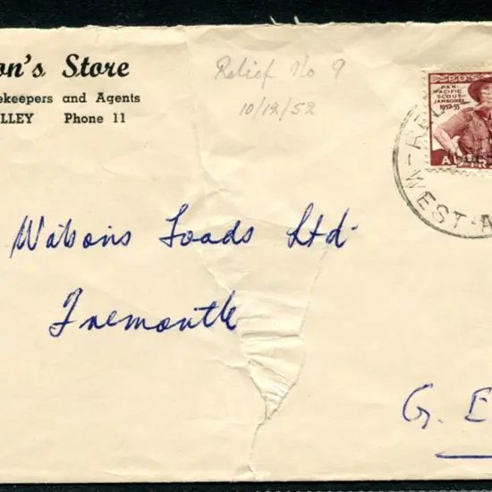 1952 (10th Dec) Proving cover for "Relief No.9" ...