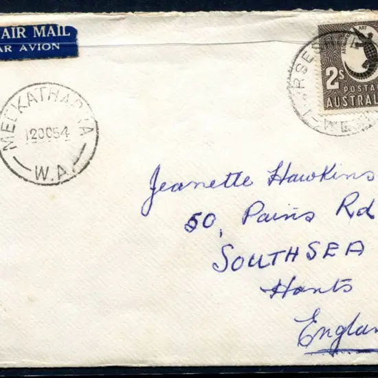 1954 (20th Oct) Airmail cover from Horseshoe to ...